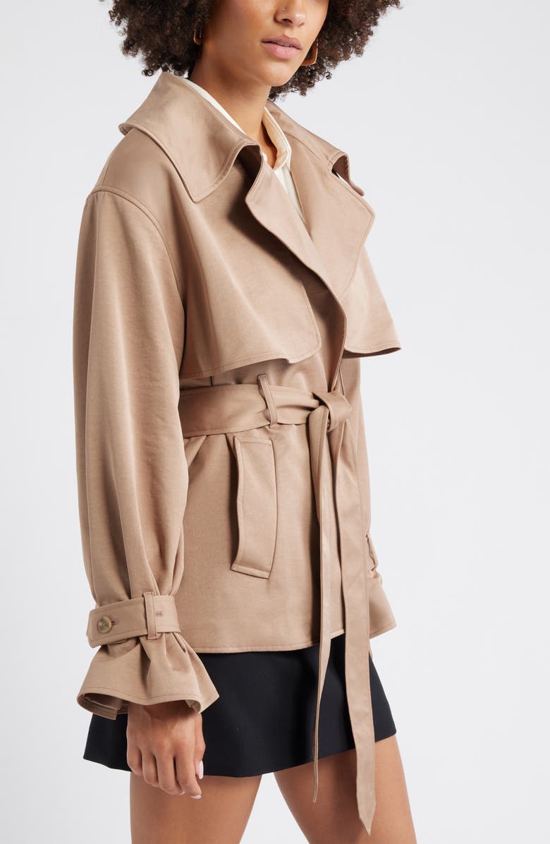 Open Edit Exaggerated Crop Trench Coat, Alternate, color, Tan Portabella