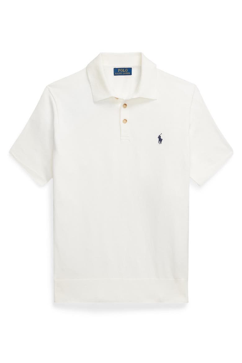 Short Sleeve Cotton Polo Sweater, Alternate, color, DECKWASH WHITE W/ NAVY PP