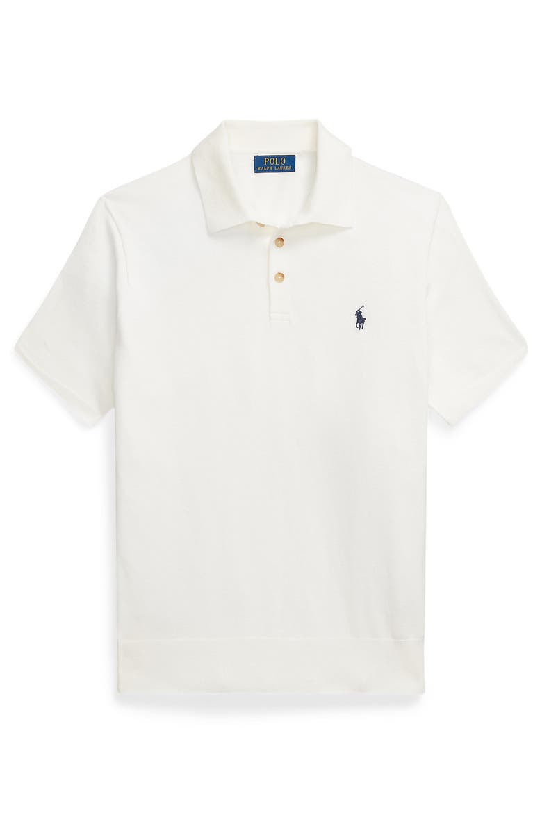 Polo Ralph Lauren Short Sleeve Cotton Polo Sweater, Alternate, color, Deckwash White W/ Navy Pp
