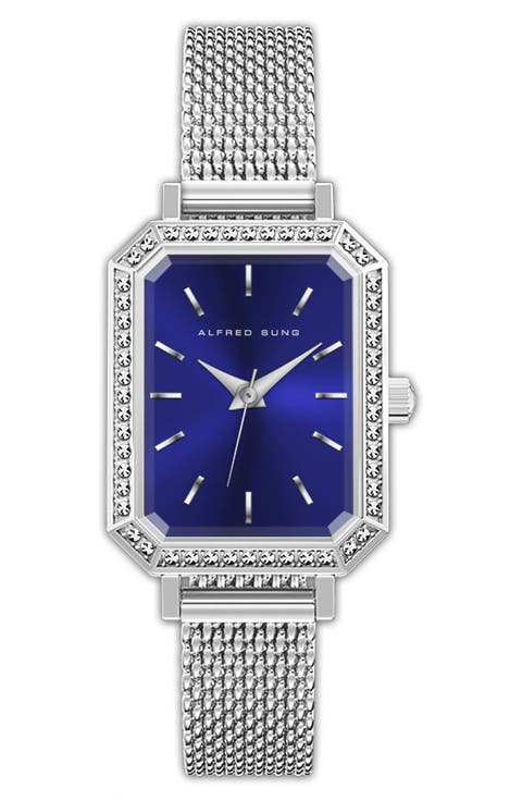 Crystal Embellished Stainless Steel Bracelet Watch