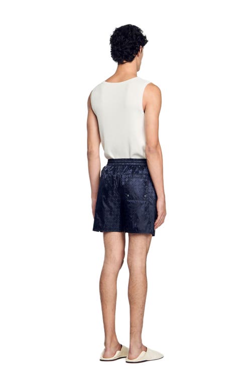 Sandro Square Cross Swim Trunks In Midnight Blue