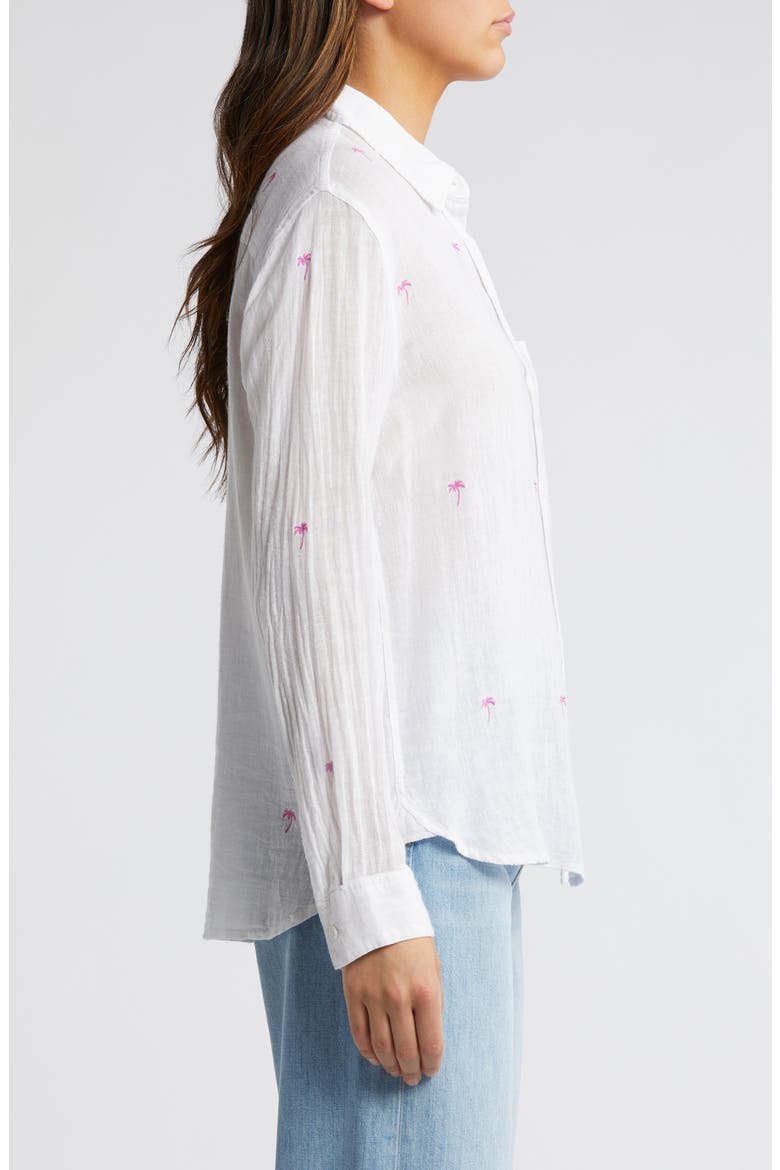 Charli Palm Tree Embroidered Linen Blend Button-Up Shirt, Alternate, color, FUSCHIA EMBROIDERED PALMS