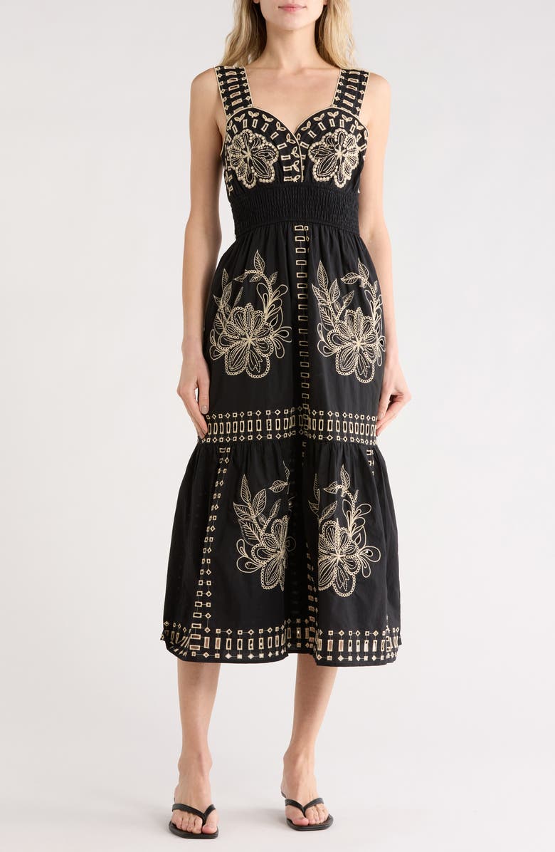 Rails Fawn Midi Dress, Main, color, Black Tan Embroidered