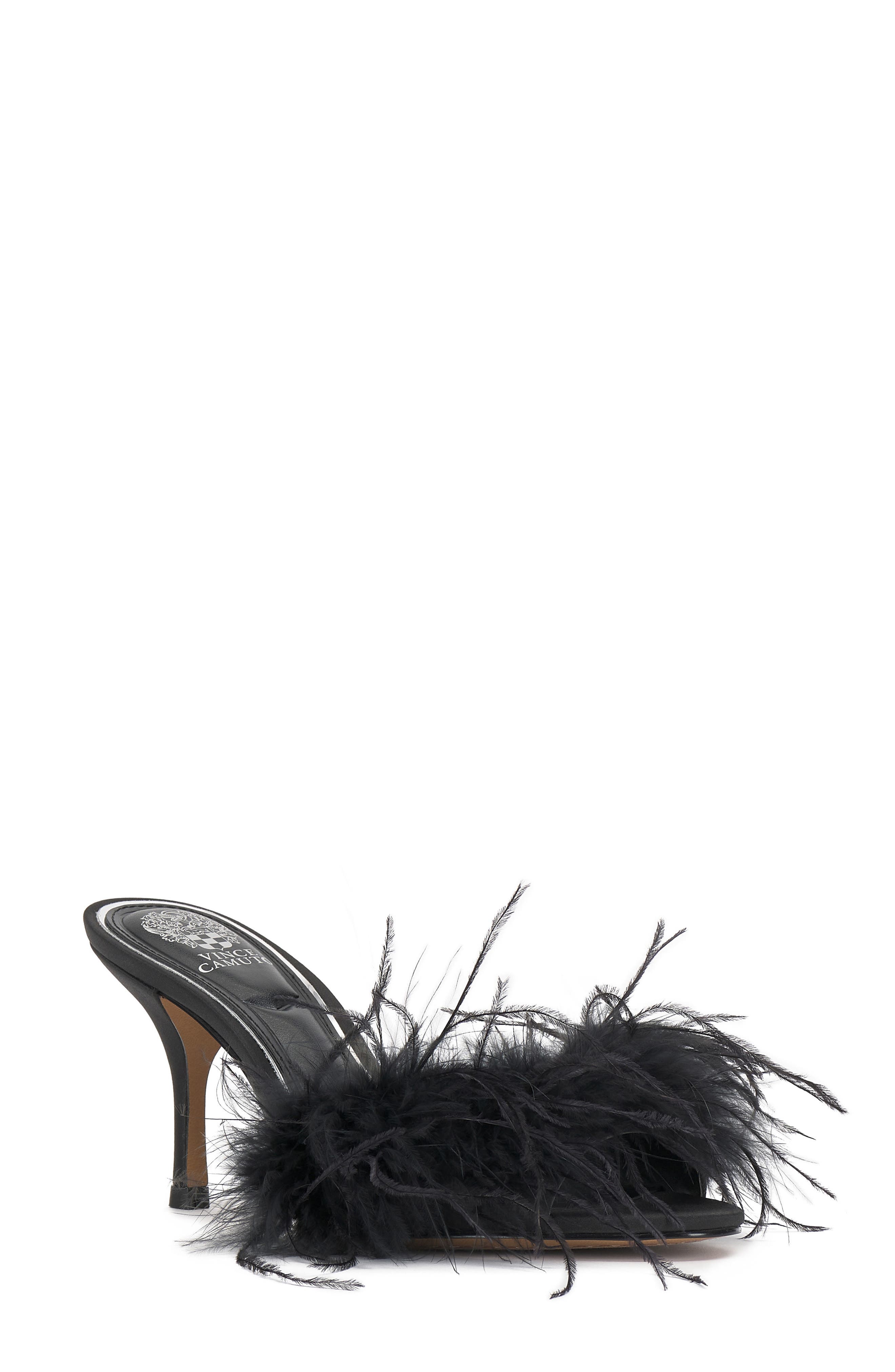 Vince Camuto Paelly Faux Feather Slide Sandal, Main, color, Black