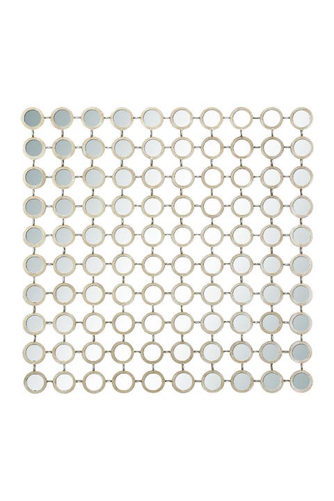 Goldtone Metal Wall Mirror with Grid Pattern