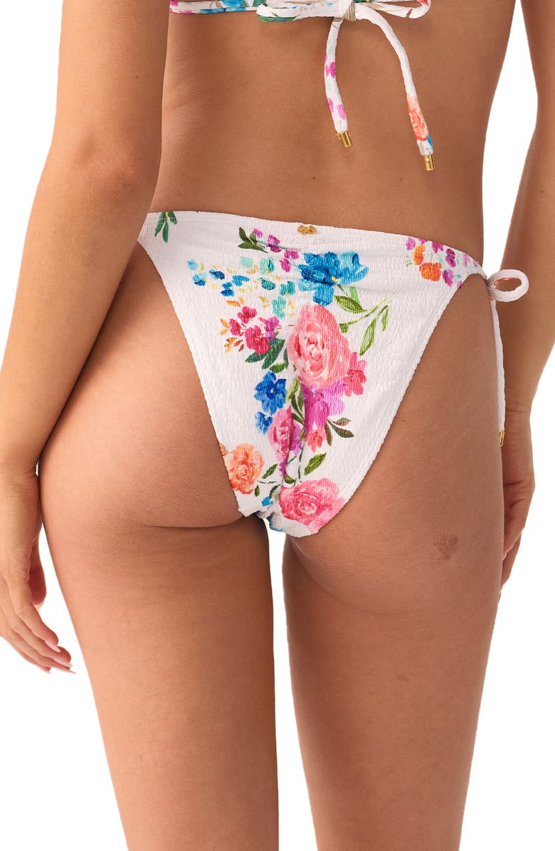 PQ SWIM Smocked Side Tie Teeny Bikini Bottoms, Alternate, color, Florencia