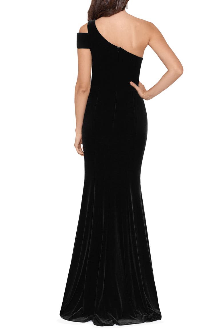 One-Shoulder Velvet Mermaid Gown, Alternate, color, BLACK