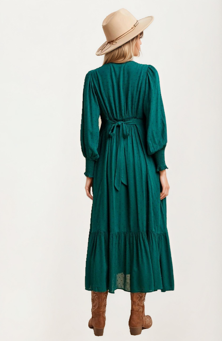 Knit and Lounge Button Front Puff Sleeve Maxi Dress, Alternate, color, 