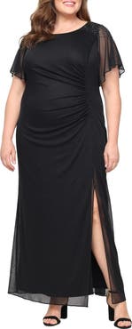 SL FASHIONS Flutter Sleeve Metallic Gown