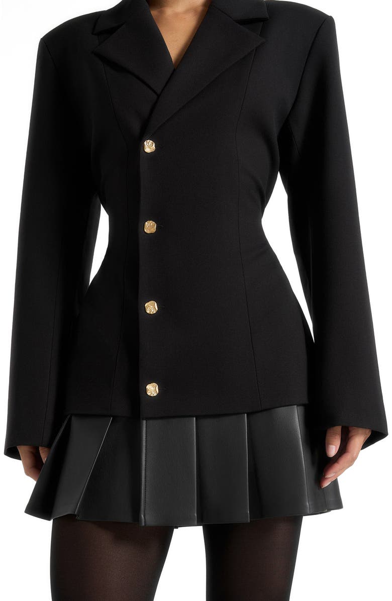 Manière De Voir Nicole Tailored Cinch Blazer Dress with Pleats, Alternate, color, Black