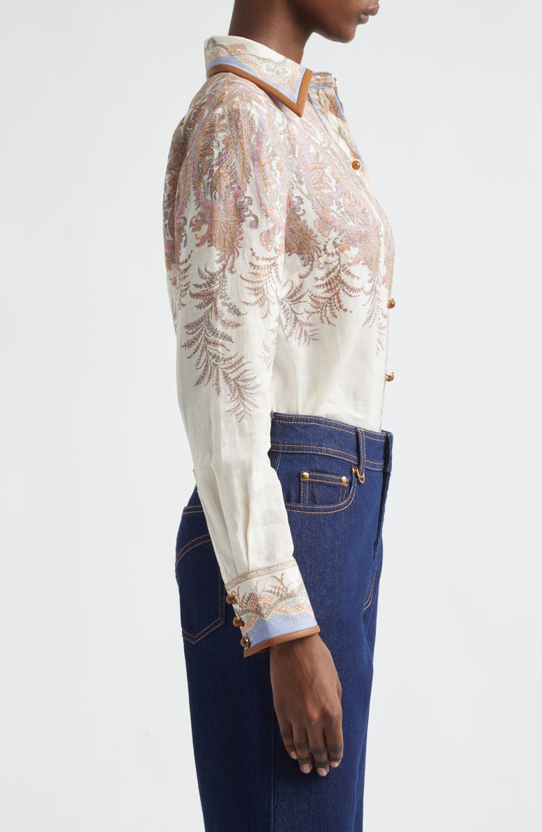 Zimmermann Alchemy Paisley Ramie Button-Up Shirt, Alternate, color, Cream Paisley