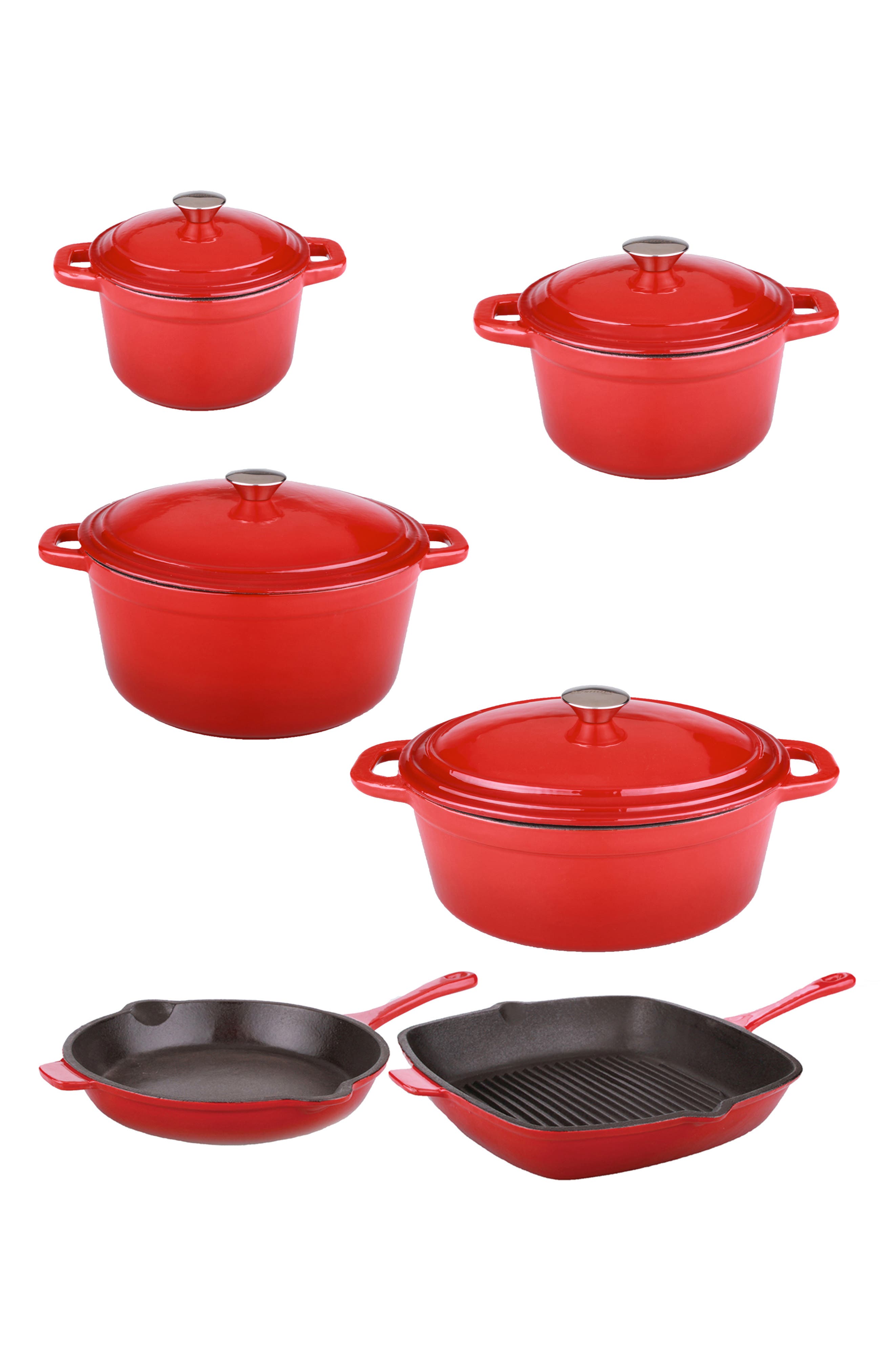 BergHOFF Neo Cast Iron Cookware 10-Piece Set - Red