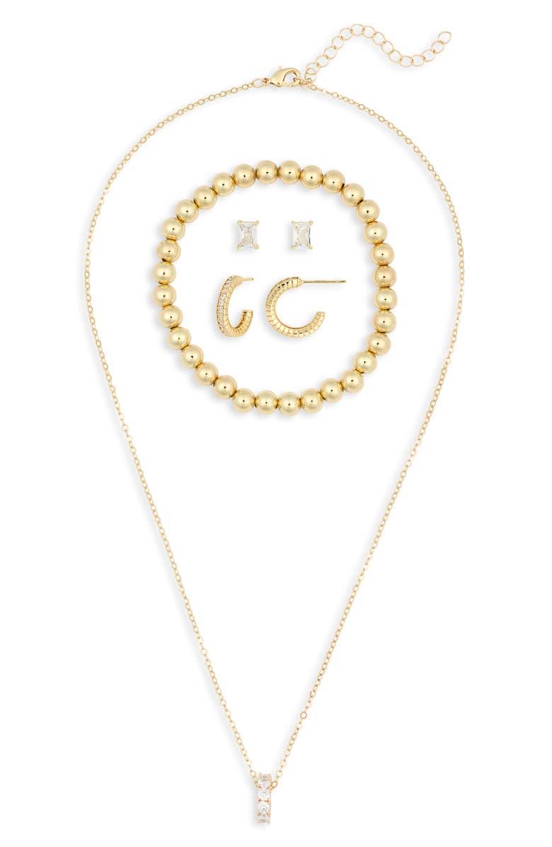 Leith Pave Crystal Pendant Necklace, Earrings & Bracelet Set, Alternate, color, Clear- Gold