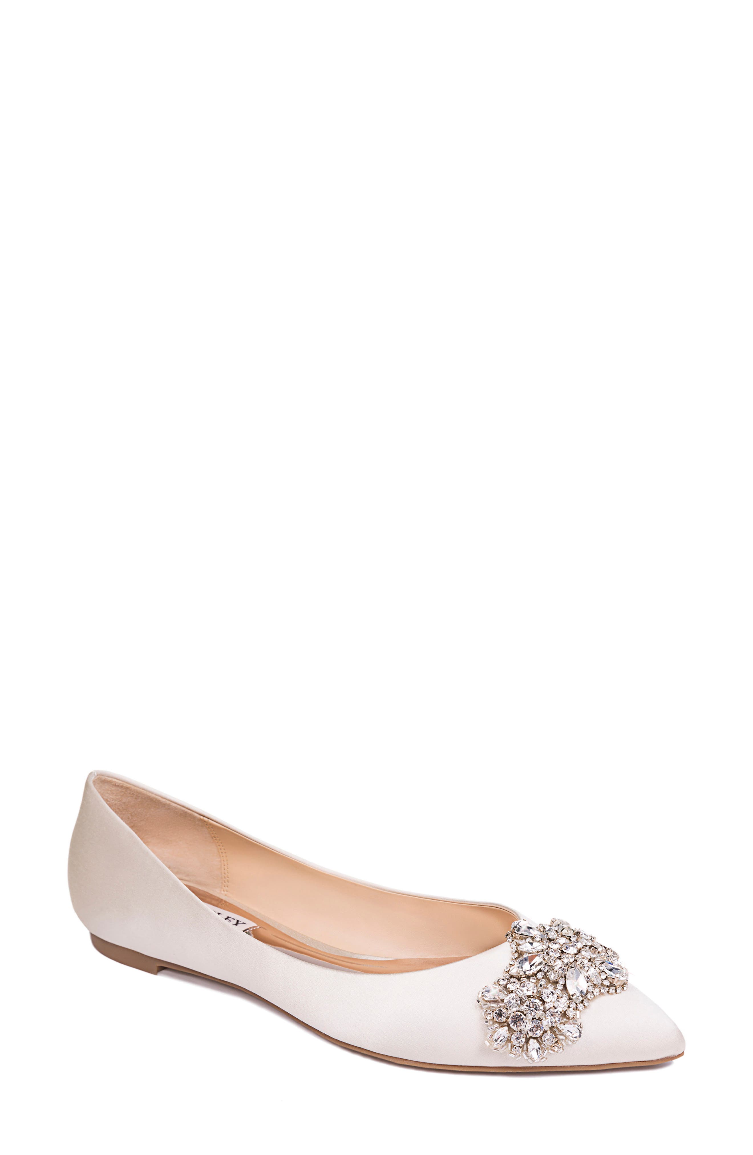 Badgley Mischka Collection Eavan Embellished Satin Flat, Alternate, color, 