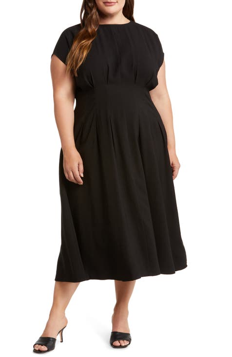 Pleated Waist A-Line Dress (Plus Size)