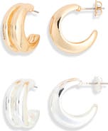 Leith Set of 2 Ridged Hoop Earrings