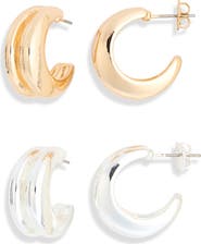 Leith Set of 2 Ridged Hoop Earrings