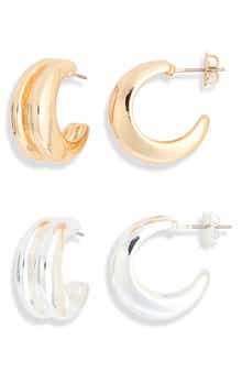 Set of 2 Ridged Hoop Earrings