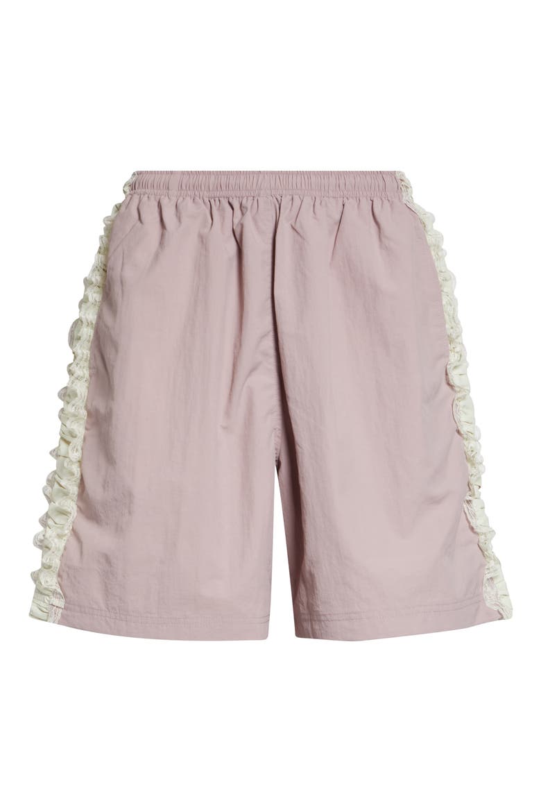Gender Inclusive Wilbur Ruched Lace Stripe Track Shorts, Alternate, color, PINK