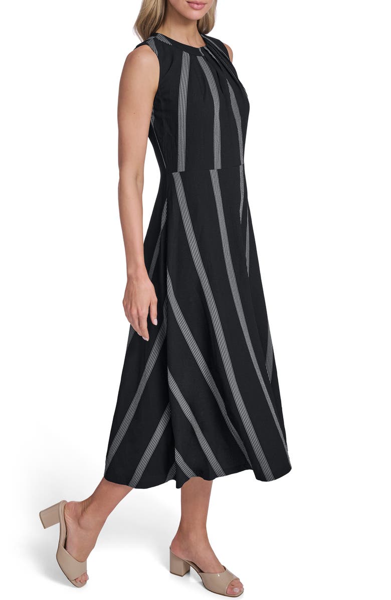Calvin Klein Stripe Midi Dress, Alternate, color, Black/ White