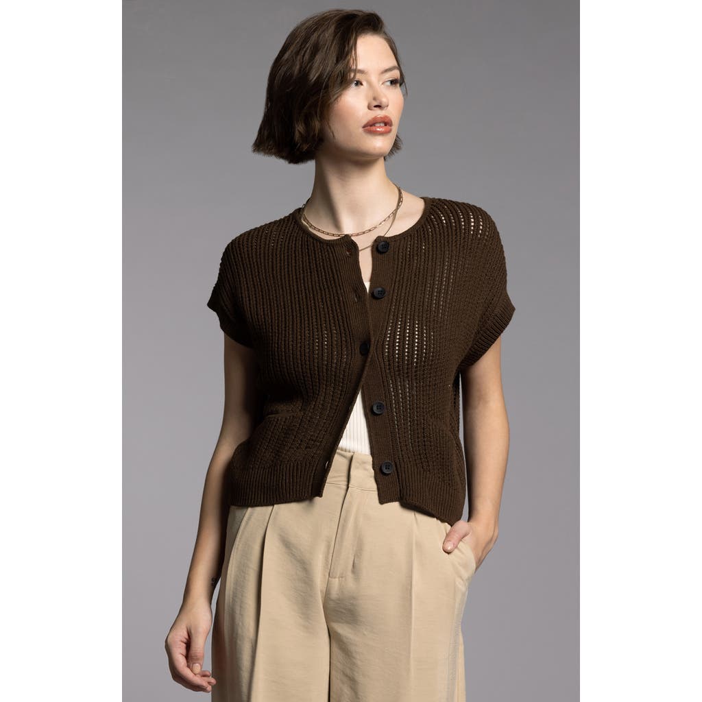 Weekend Los Angeles Violette Short Sleeve Linen & Cotton Cardigan In Black Brown