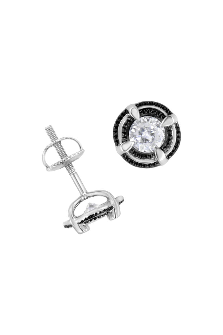 Black Rhodium Plated Silver 1/2 Ct Diamond Halo Solitaire Milgrain Stud Earrings, Alternate, color, White