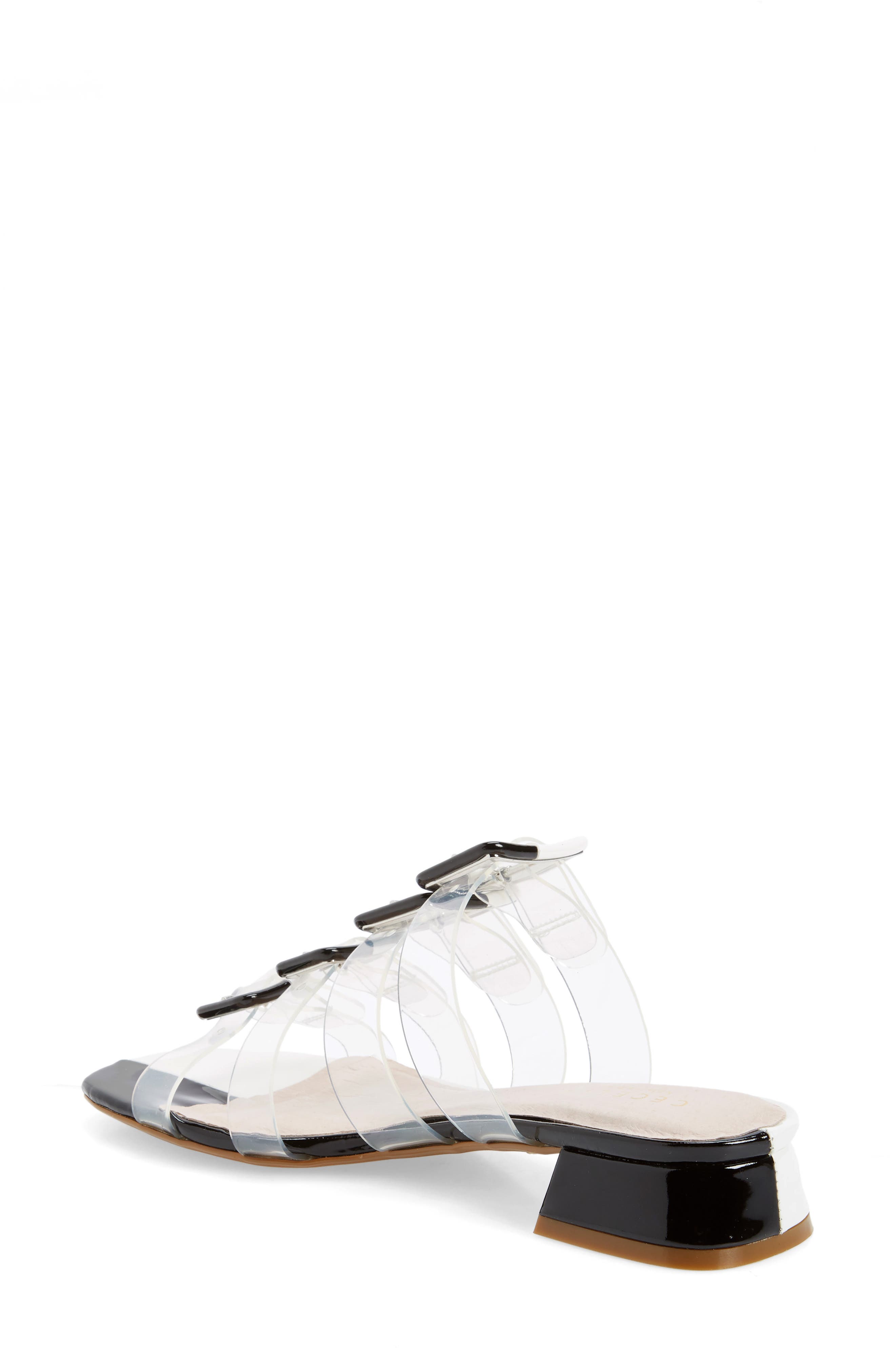 Lincoln Strappy Clear Slide Sandal, Alternate, color, BLACK ALABASTER PATENT