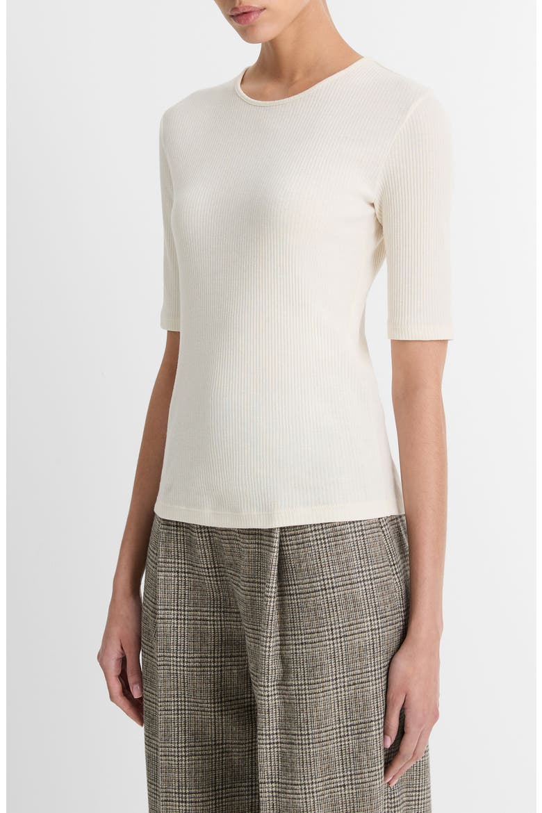 Short Sleeve Cotton Rib Sweater, Alternate, color, LT WHITE SAND