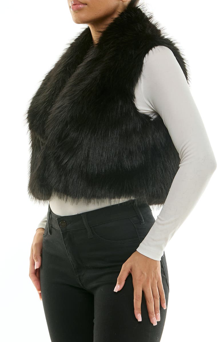 Nina Leonard Cropped Collared Faux Fur Vest, Alternate, color, Black