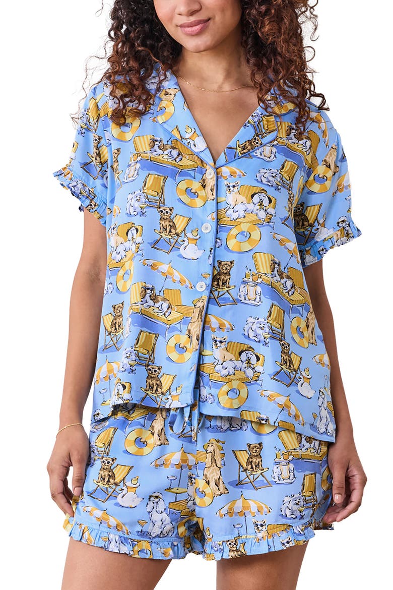 Ruffle Satin Pajamas, Main, color, CERULEAN SPLASH