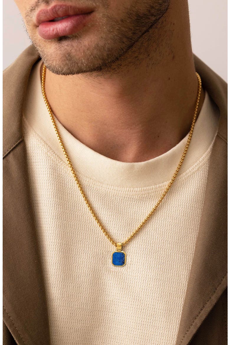 Square Lapis Pendant Necklace, Alternate, color, Blue Lapis / Gold