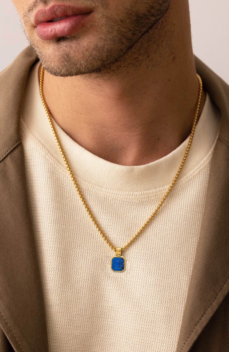 Nialaya Square Lapis Pendant Necklace, Alternate, color, Blue Lapis / Gold