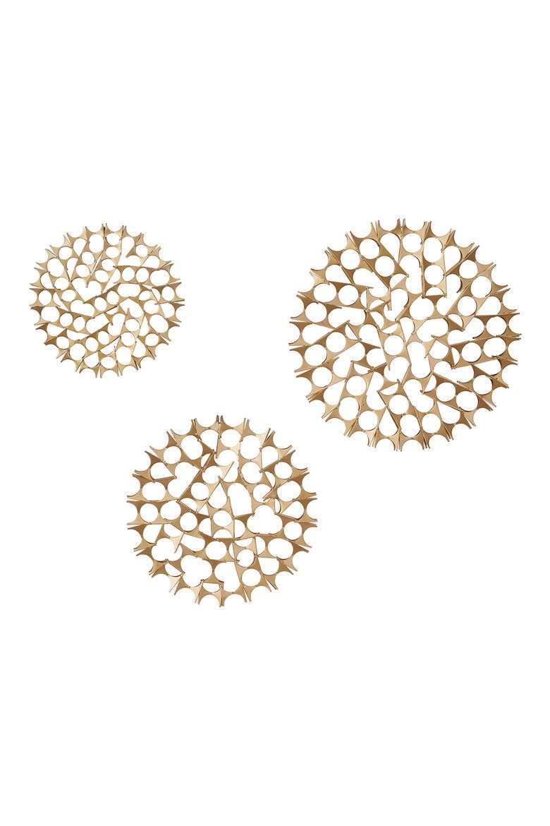 Goldtone Metal Starburst Wall Decor with Cutout Design - Set of 3, Alternate, color, GOLD