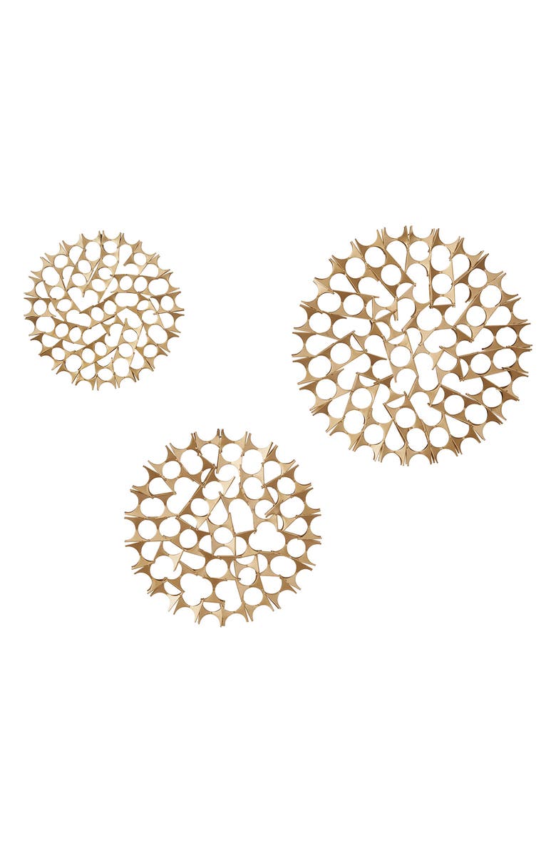 WILLOW ROW Goldtone Metal Starburst Wall Decor with Cutout Design - Set of 3, Alternate, color, Gold