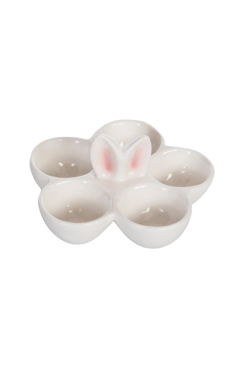 Gallerie II Easter Bunny Ears 5-Egg Sectional Stoneware Serving Platter 3" x 5.25", Main, color, White