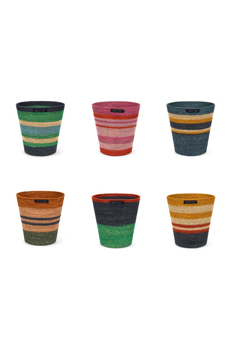 Striped Seagrass Waste Paper Basket, Alternate, color, Midnight, Beryl Green