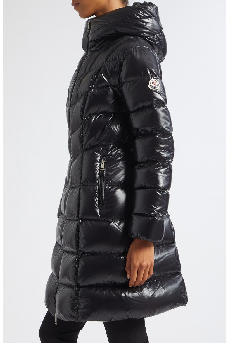 Marusse Long Lacquered Nylon Down Coat, Alternate, color, BLACK