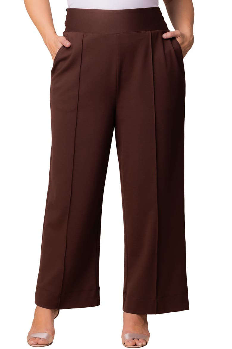 High Waist Wide Leg Ponte Pants, Main, color, CHOCOLATE
