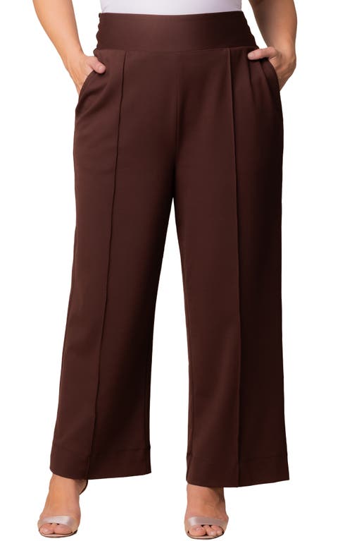 Kiyonna High Waist Wide Leg Ponte Pants In Brown