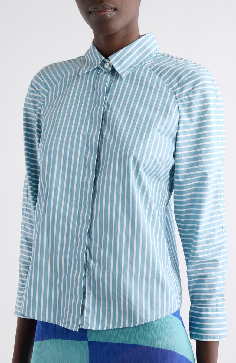 Dries Van Noten Clavinia Chalk Stripe Cotton Poplin Button-Up Shirt, Alternate, color, Aqua