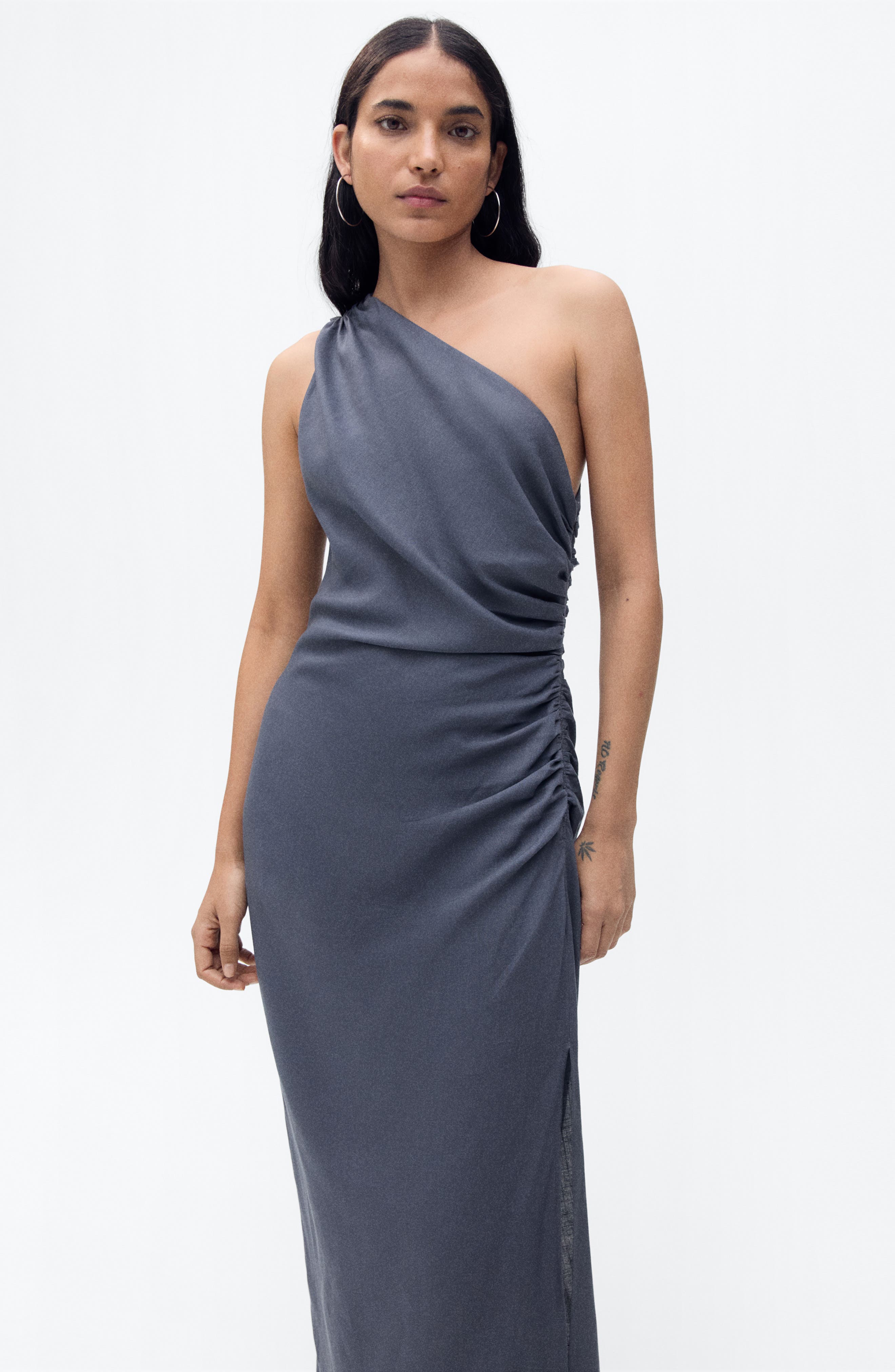MANGO Asymmetric Ruched Dress | Nordstromrack