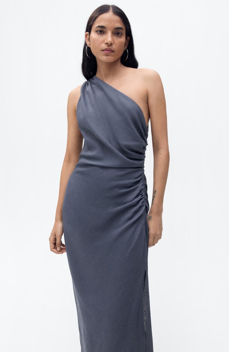 MANGO Asymmetric Ruched Dress, Alternate, color, Indigo Blue