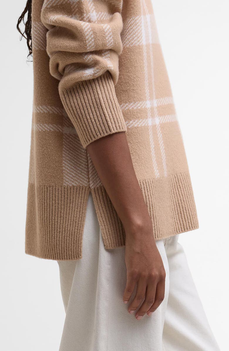Barbour Harriet Plaid Wool Blend Mock Neck Sweater, Alternate, color, Pale Camel