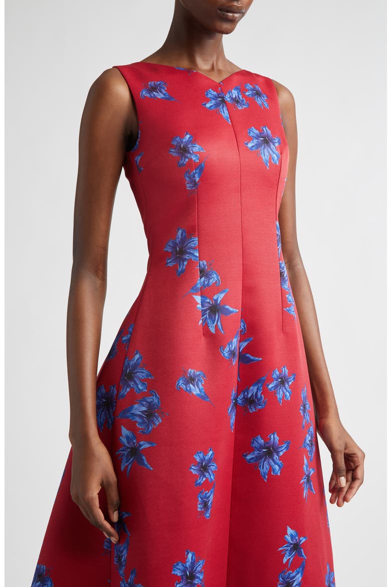 Octavie Festive Lilies Faille Fit & Flare Midi Dress, Alternate, color, FESTIVE LILLIES - RED BLUE