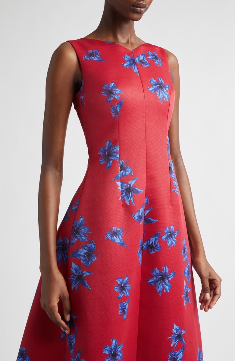Emilia Wickstead Octavie Festive Lilies Faille Fit & Flare Midi Dress, Alternate, color, Festive Lillies - Red Blue