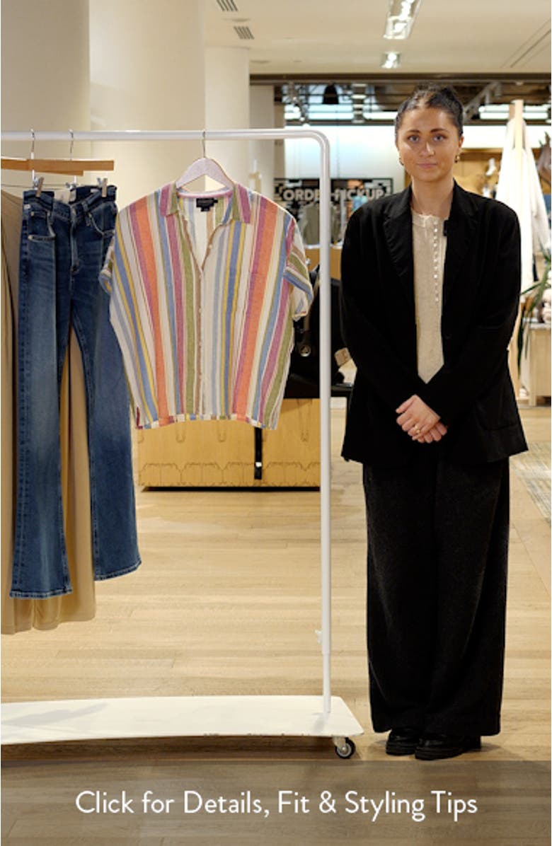 Stripe Linen Blend Short Sleeve Button-Up Shirt, sales video thumbnail