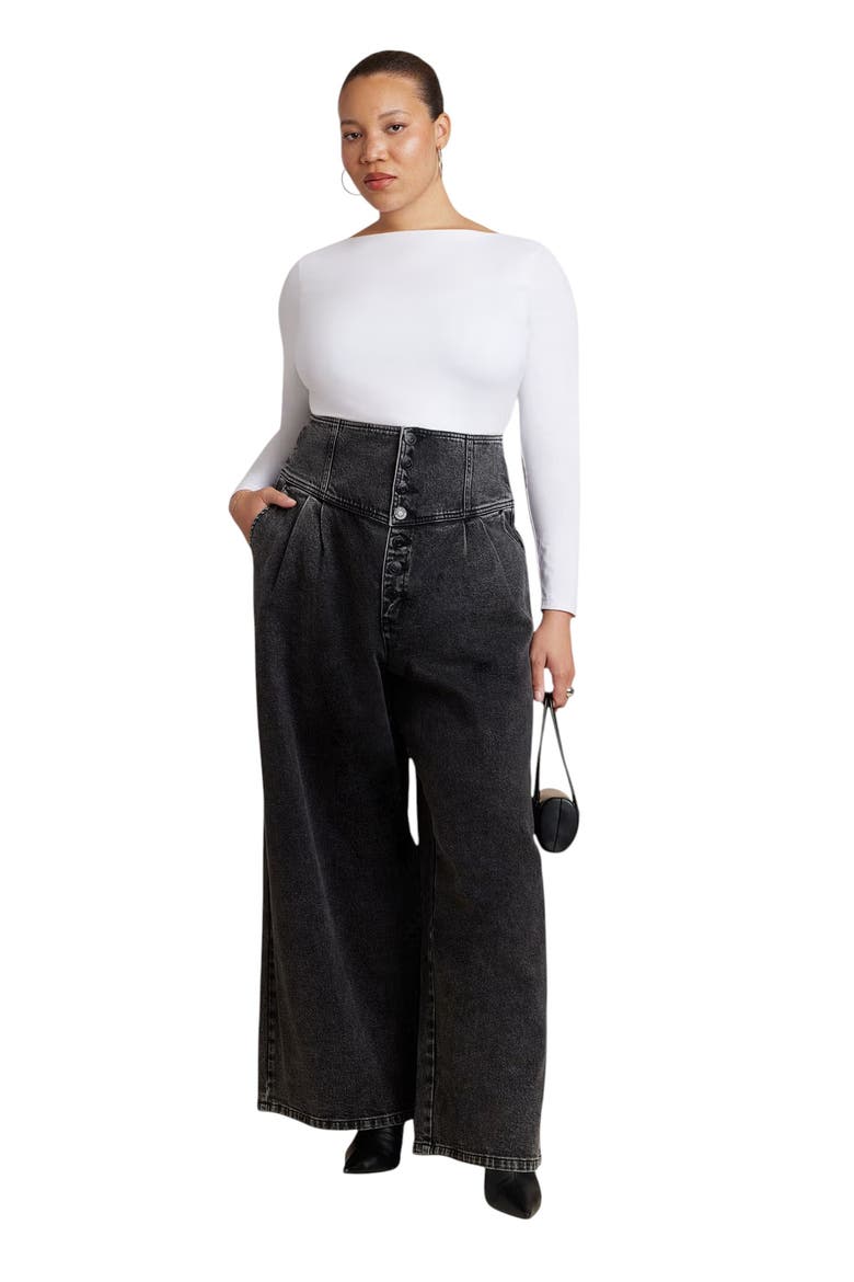 Corset Waist Wide Leg Jean, Alternate, color, VINTAGE BLACK