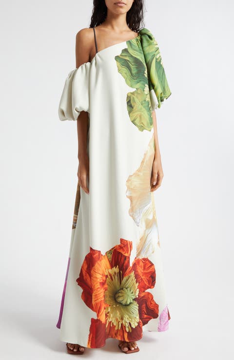 Payton Floral Asymmetric Neck Maxi Dress