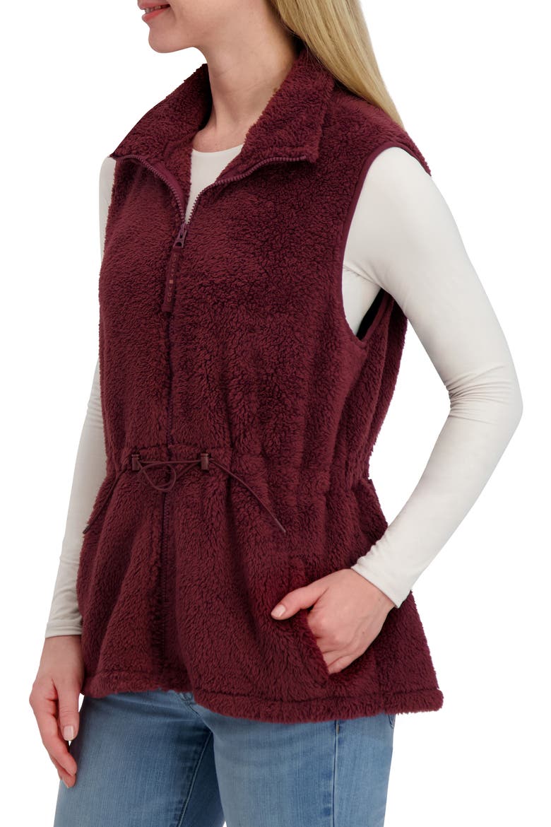 Faux Shearling Zip Front Vest, Alternate, color, VINEYARD WINE