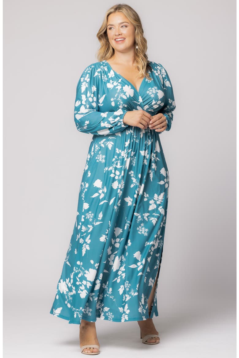 Kelsey Long Sleeve Maxi Dress, Alternate, color, AQUA BLOOMS